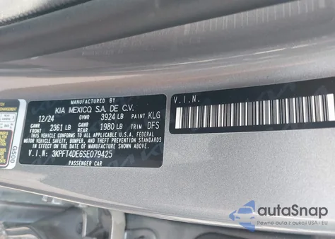 2025 Kia K4 Lxs из США, поврежденный, VIN 3KPFT4DE6SE079425